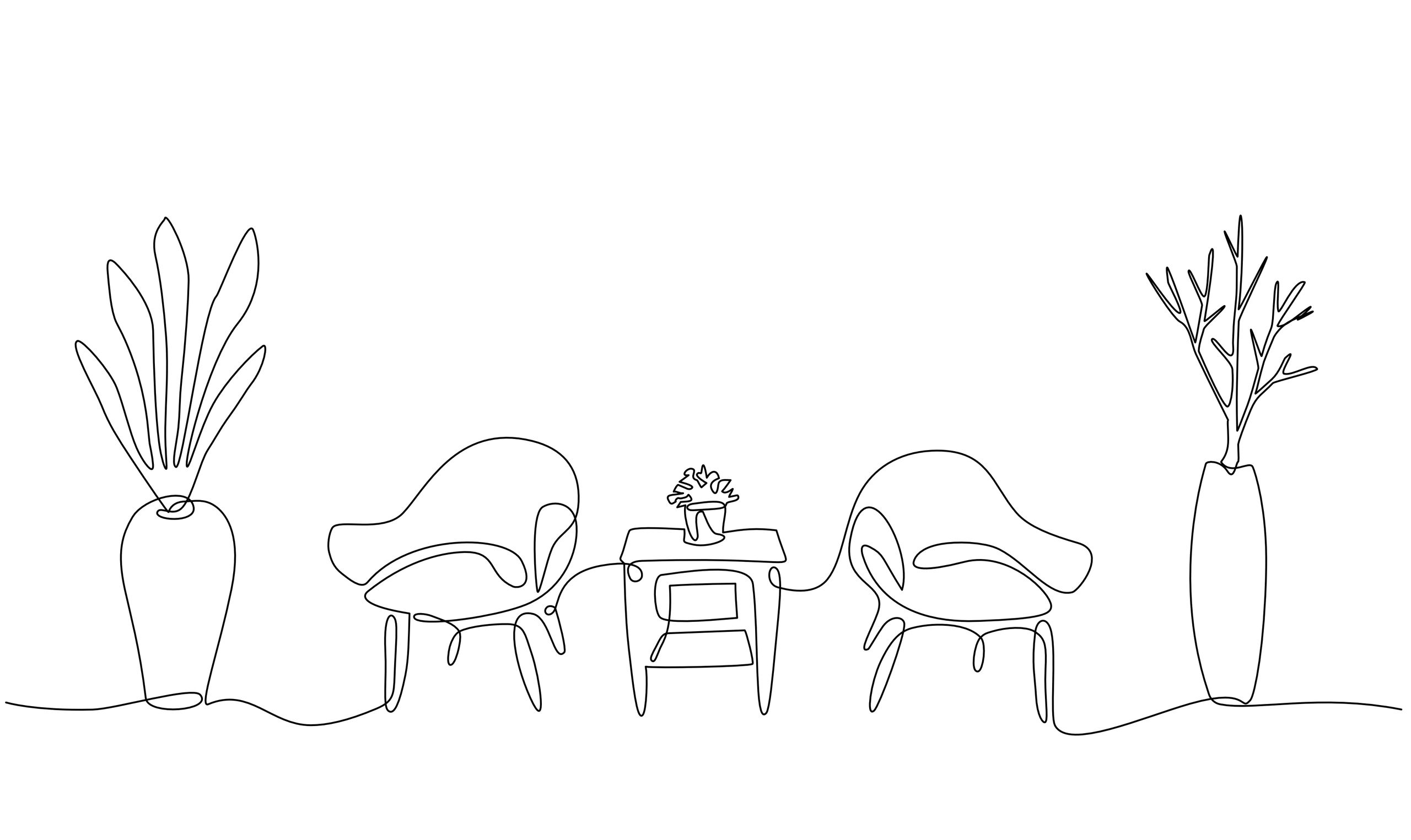 Line drawing of two comfy chairs facing each other for face-to-face counselling